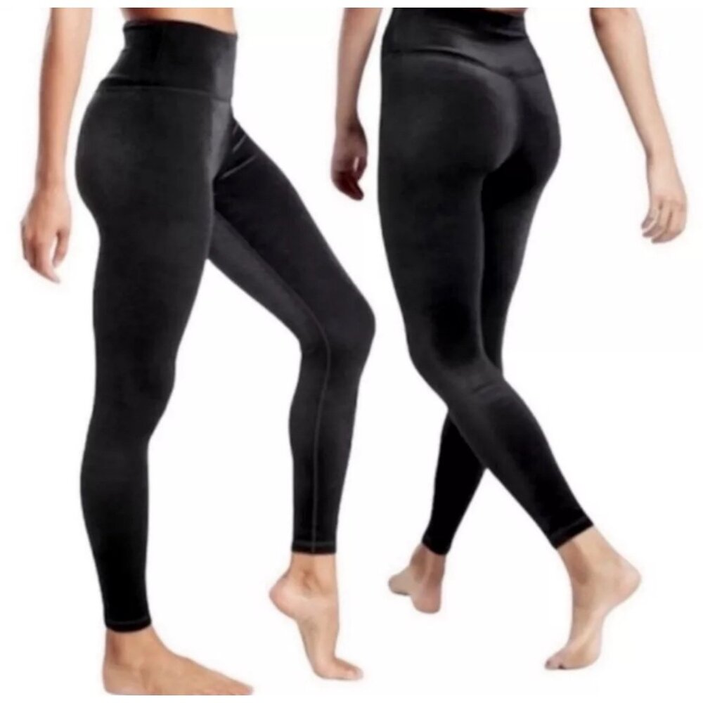 Athleta Elation‎ Ultra High Rise Velvet Tight Large Black skinny stretch legging